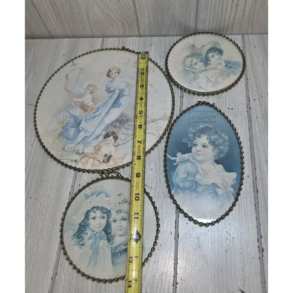 Vtg Victorian Flue Picture Woman Children Wall Decor Gallery Wall Set Of 4